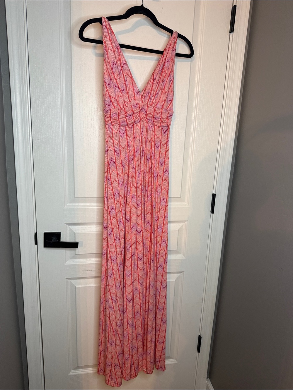 Tart Pink and Coral Chevron Maxi Dress